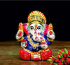 Shri Handicrafts Blessing Lord Ganesha With Metal Meenakari Painting Car Dashboard Idol Small Ganpati Statue