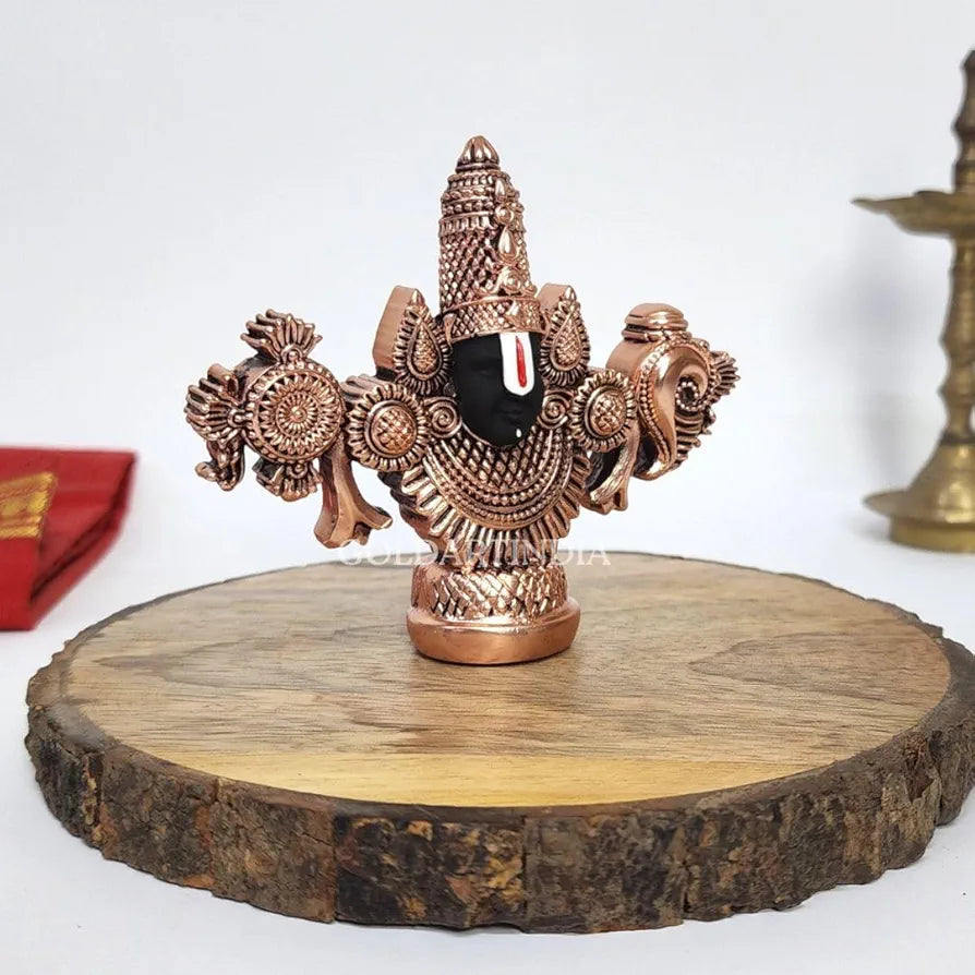 Gold Art India Lord Venkateswara Balaji Idol | Copper-Plated Antique Matte Finish | 3.5 x 4.2 inch | Small Tirupati Balaji Murti for Home Temple, Car Dashboard & Gifting