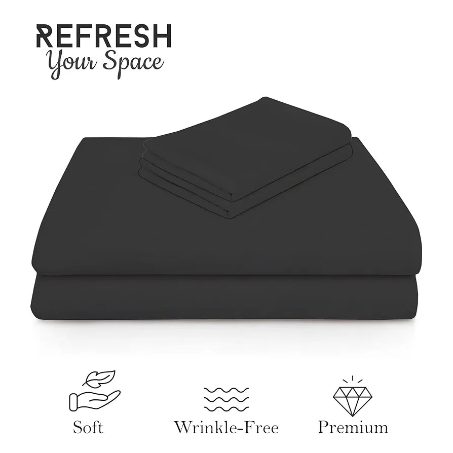 FRESH FROM LOOM Plain Microfiber King Size Double Bedsheet - Hypoallergenic Wrinkle Free Bed Sheets with 2 Pillow Covers , 240 TC