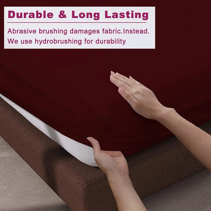 Trance Home Linen 100% Cotton 78x60 inch Queen Elastic Fitted Bedsheet | 400TC Premium Queen Double Bed Size Plain Fitted Elastic Bed Sheet with 2 Pillow Covers 