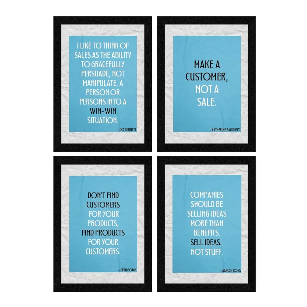 ArtX Paper Business Sales & Marketing Motivational Quotes Wall Frames, Inspiring Quotes For Home, Office and Study Room Decor, Multicolor Framed Posters, A4, Set of 4