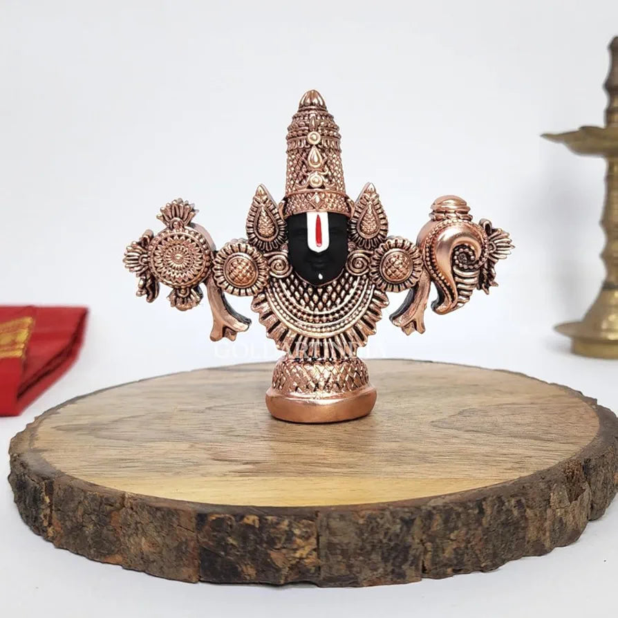 Gold Art India Lord Venkateswara Balaji Idol | Copper-Plated Antique Matte Finish | 3.5 x 4.2 inch | Small Tirupati Balaji Murti for Home Temple, Car Dashboard & Gifting