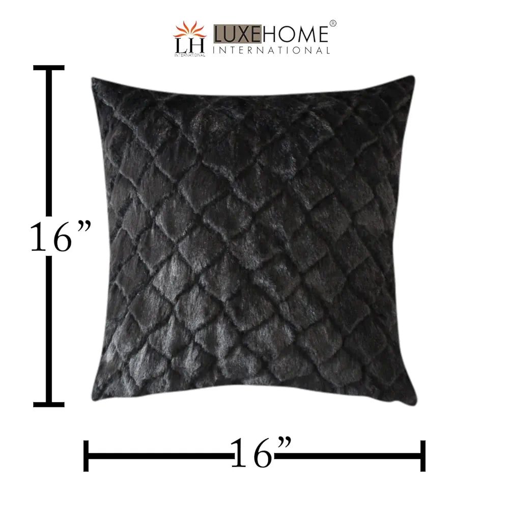 Luxe Home Cushion Cover 16 inch x 16 inch Duble Side Rabbit Fur Diamond Design Covers Set of 2 for Sofa, Bedroom, livingroom 