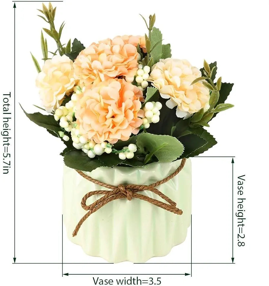 HOME ELEMENTS 1 Pc Artificial Flower with Ceramic Vase for Home Decor Hydrangea Bouquet Fake Flower Arrangements for Living Room Tabletop Showpiece Bedroom Office Desk Artificial Flower Plants 