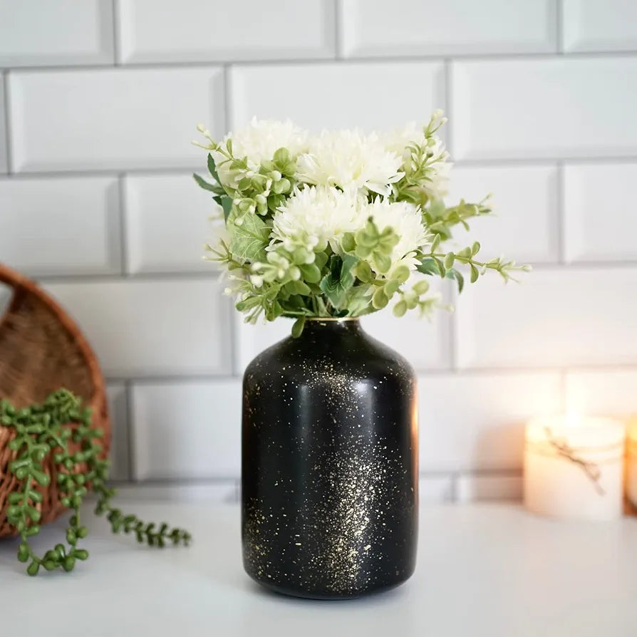 Behoma Metal Flower Vase for Home Decor Bedroom Living Room Office Wedding | Table Decorative Item for Festivals Birthday Spotted Black 1Pcs  