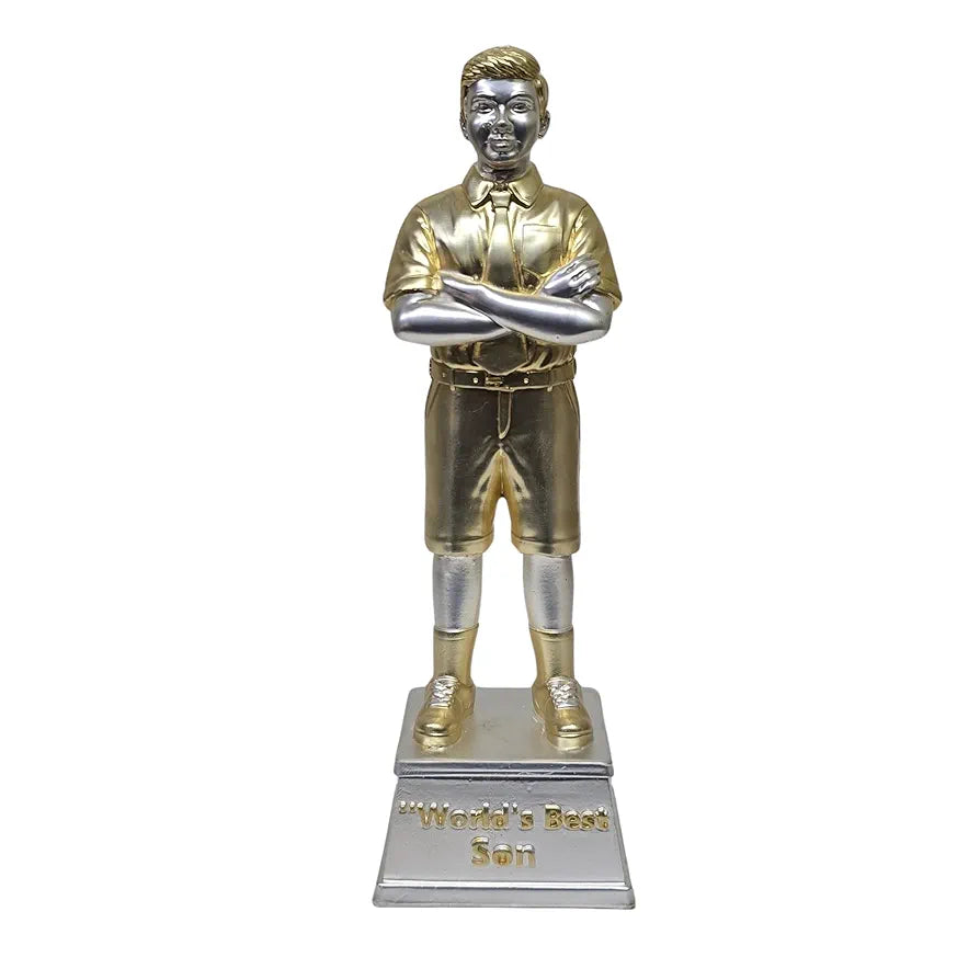 Gold Art India Best Son Figurine Gold & Silver Plated Matte | World's Best Son | Trophy for Son | Gift for Achievement | Idol Figurine for Inspiration | Study Table | Office Desk , 9'' Inch