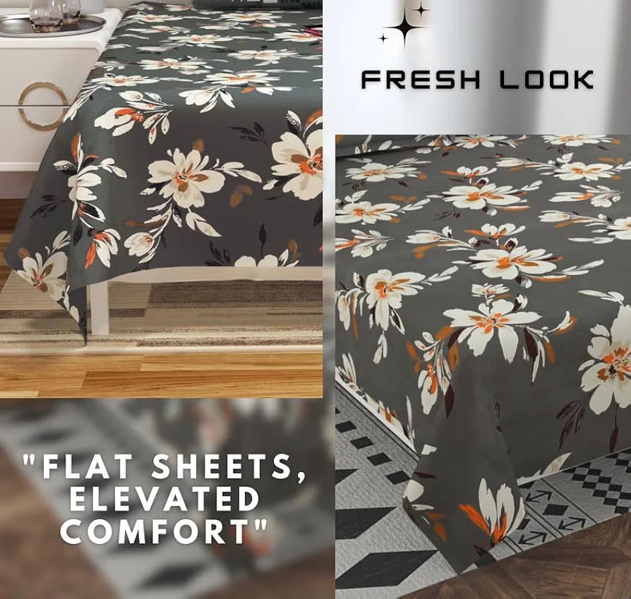 HOMEKART Floral Printed Cotton Feel Double Bedsheet with 2 Pillow Covers |200 Tc Soft, Breathable & Wrinkle-Free| Premium Printed Bedsheet for Home Bedroom 
