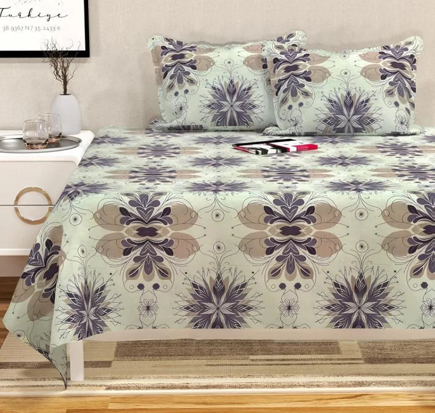 Floral Printed Cotton Feel Double Bedsheet with 2 Pillow Covers |200 Tc Soft, Breathable & Wrinkle-Free| Premium Printed Bedsheet for Home Bedroom 