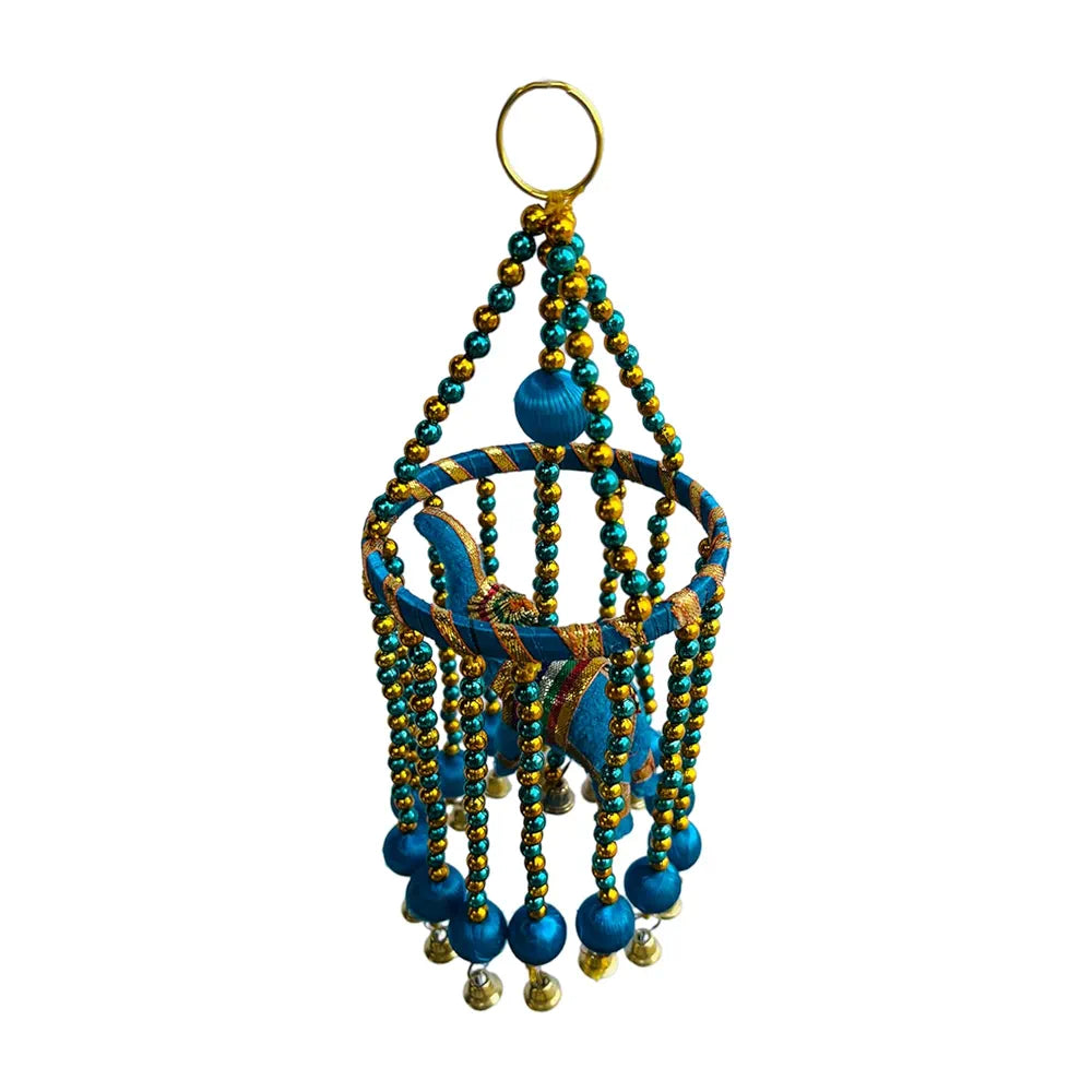 Kuber Industries Rajasthani Traditional Windchimes|Hanging Ring Elephants with Bells|Polyester Handcrafted Latkan|Decorative Door Hanging Latkan 