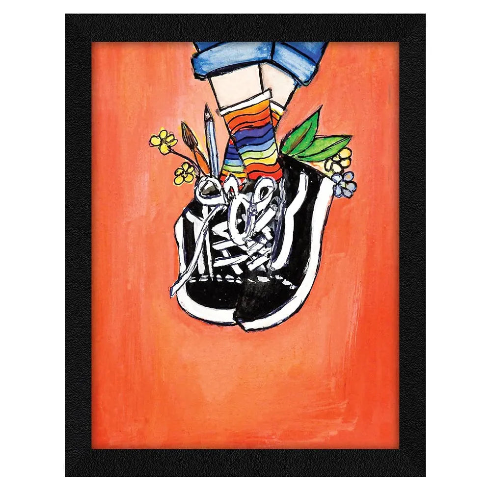 ArtX Paper Artist's Happy Shoes Frame Wall Art Painting, Multicolor, Abstract, 10X13 inches, Set of 1