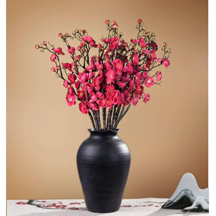 SATYAM KRAFT 3 Sticks Artificial Blossom Flower Bouquet Sticks for Home Decor, Bedroom, Living Room, Table, Balcony, Office, Wedding, Pooja, Anniversary Decorations – Dark Pink 