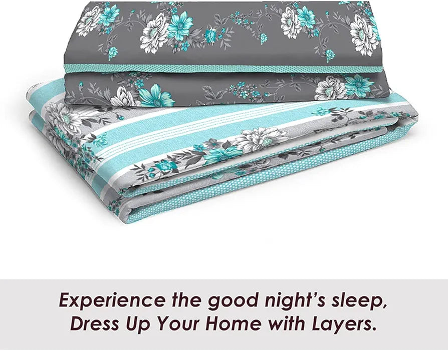 Layers Pavia 100% Cotton Bedsheet Set for All Seasons - Lightweight, Moisture Absorbent, Machine Washable & Easy to Care - Gift for Housewarming & More - 104 TC - Queen Size 