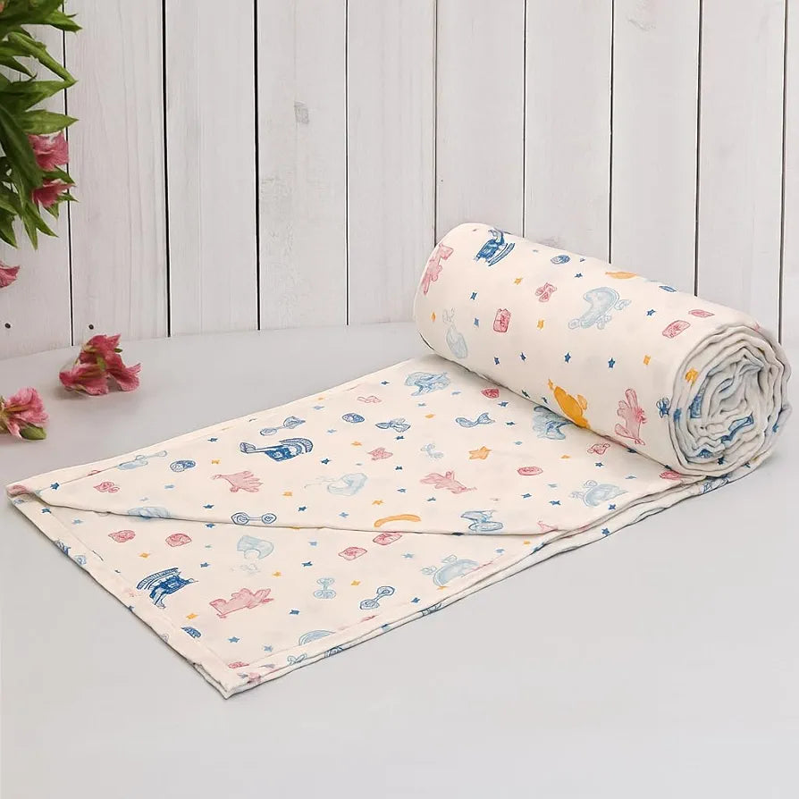 Trance Home Linen 150 GSM Pure Cotton Reversible Dohar Single Bed Size | Ac Blanket Comforter | Soft Light-Weight Bed Blanket , Multicolor