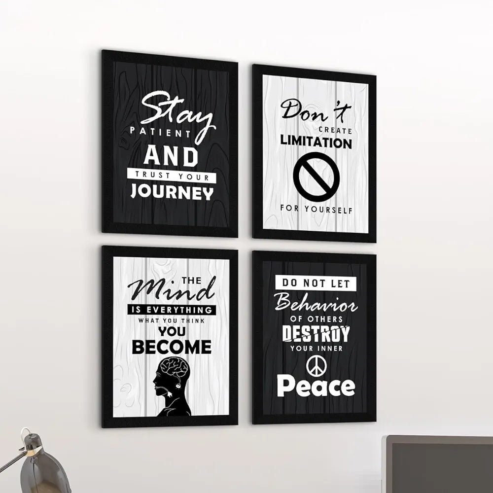 ArtX Paper Stay Patient Motivational Wall Frames, Motivational Poster Framed, Inspiring Quotes For Home, Office and Study Room Wall Decor, Multicolor Quotes Framed Posters, A4, Set of 4