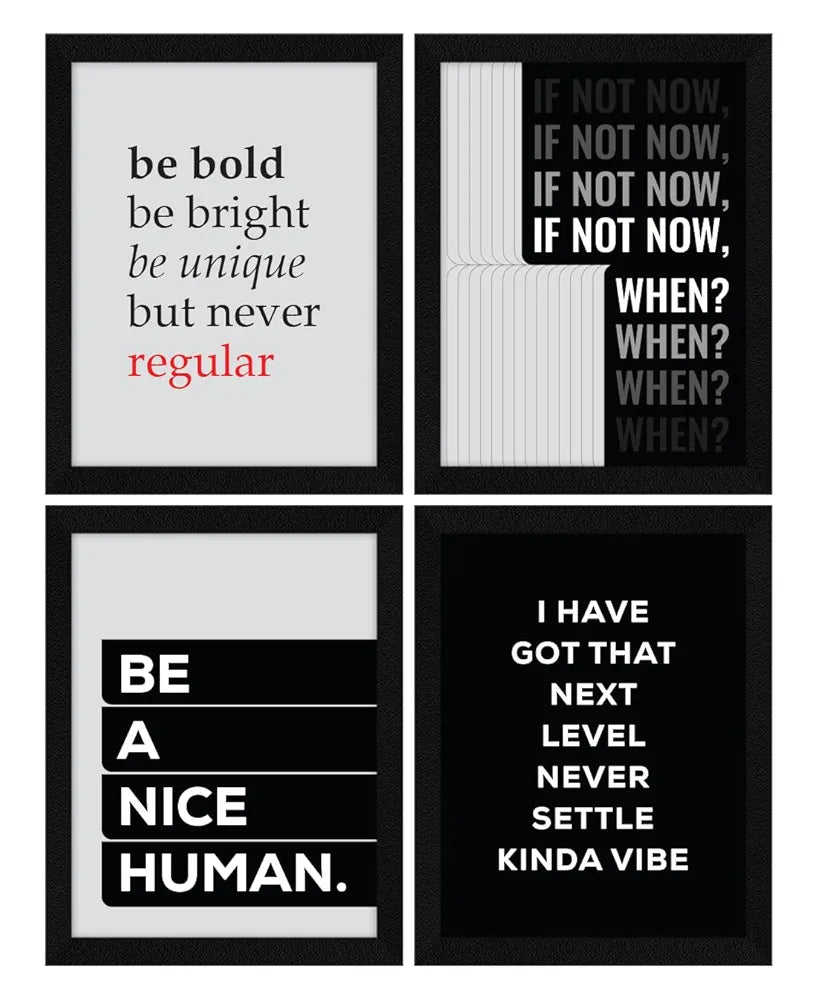 ArtX Paper Famous Motivational Quotes Wall Frames, Inspiring Quotes For Home, Office and Study Room Decor, Multicolor Framed Posters, A4, Set of 4