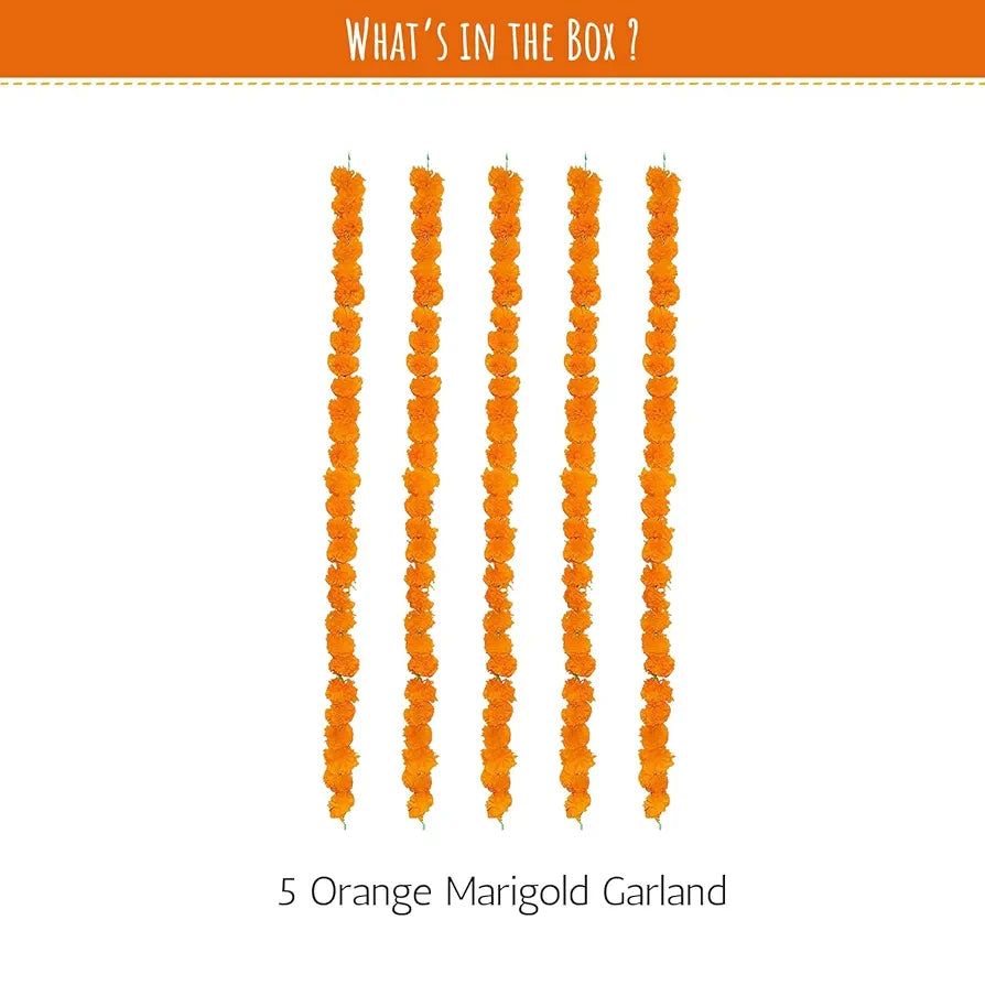 HOME BUY Artificial Marigold Flowers For Decoration Garland For Navratri,Ganpati, Diwali & Festivals Home Decoration Item | 5 Feet Long 5 Pcs , 152.40 CM