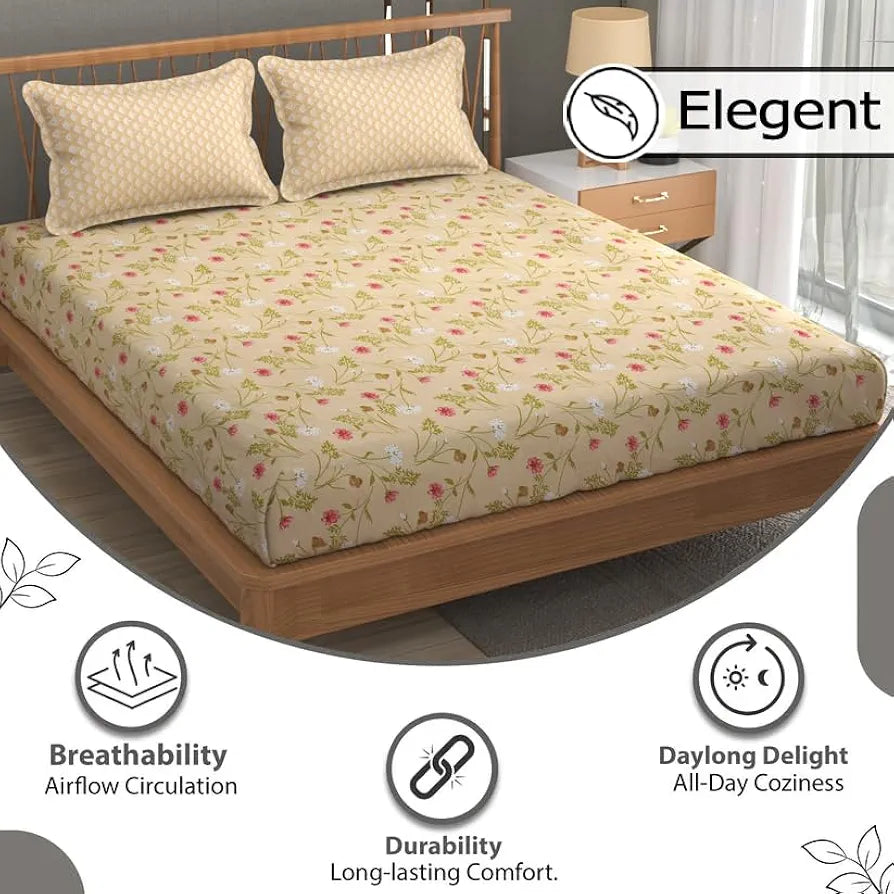 FRESH FROM LOOM 240 TC XXL Microfiber Soft Cotton King Size Bedsheet for Double Bed with 2 Pillow Cover | Hypoallergenic Soft Bed Sheet | Anti Fade Printed Bed Cover 