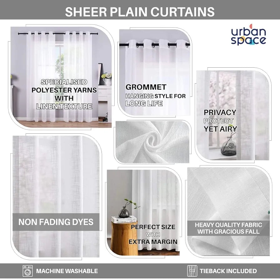 Urban Space Linen Textured Sheer Curtain for Door, 35-40% Room Darkening Curtain with Tieback and Eyelet Hanging Style, Set of 2 Decorative Curtains, Mint Green 