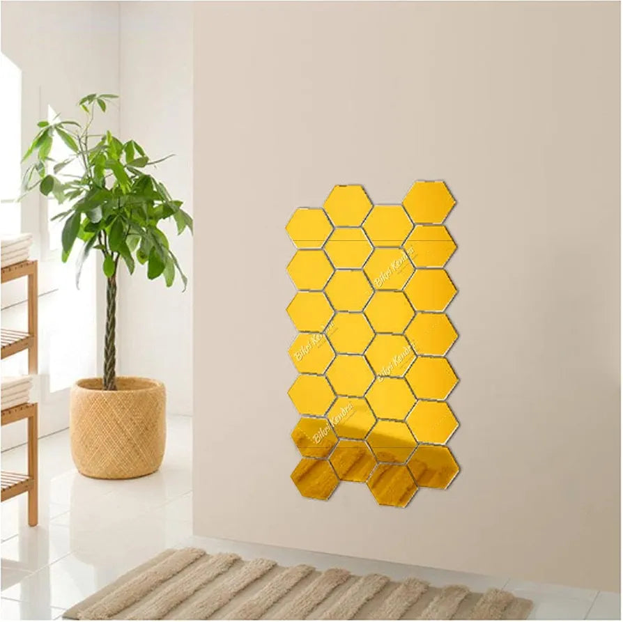 Bikri Kendra - Hexagon Stickers for Wall,Hexagon Wall Stickers,Acrylic Mirror Wall Decor Sticker, Hexagonal Mirror Wall Sticker,