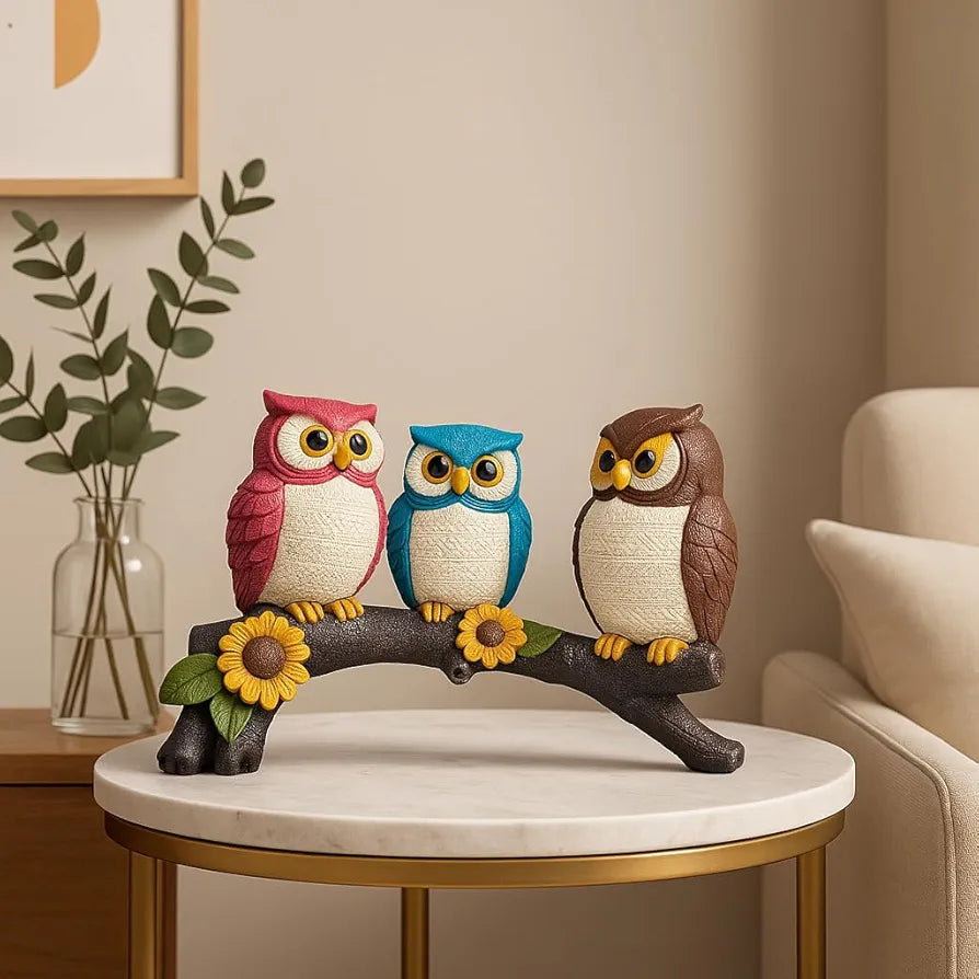 Xtore Beautiful Resin Owl Family Decorative Statue for Home Decor 