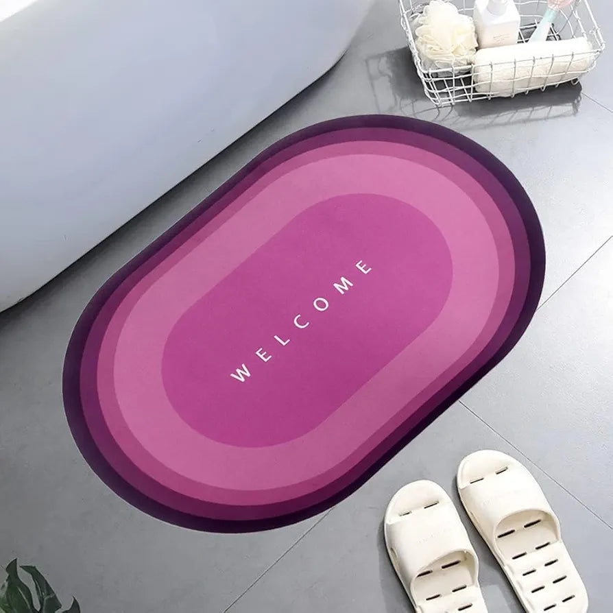 STATUS Contract Pink Welcome Water Absorbing Mat for Bathroom Quick Dry Rubber Backed Anti-Slip Floor Mat Non Slip Mat for Home,Kitchen Oval