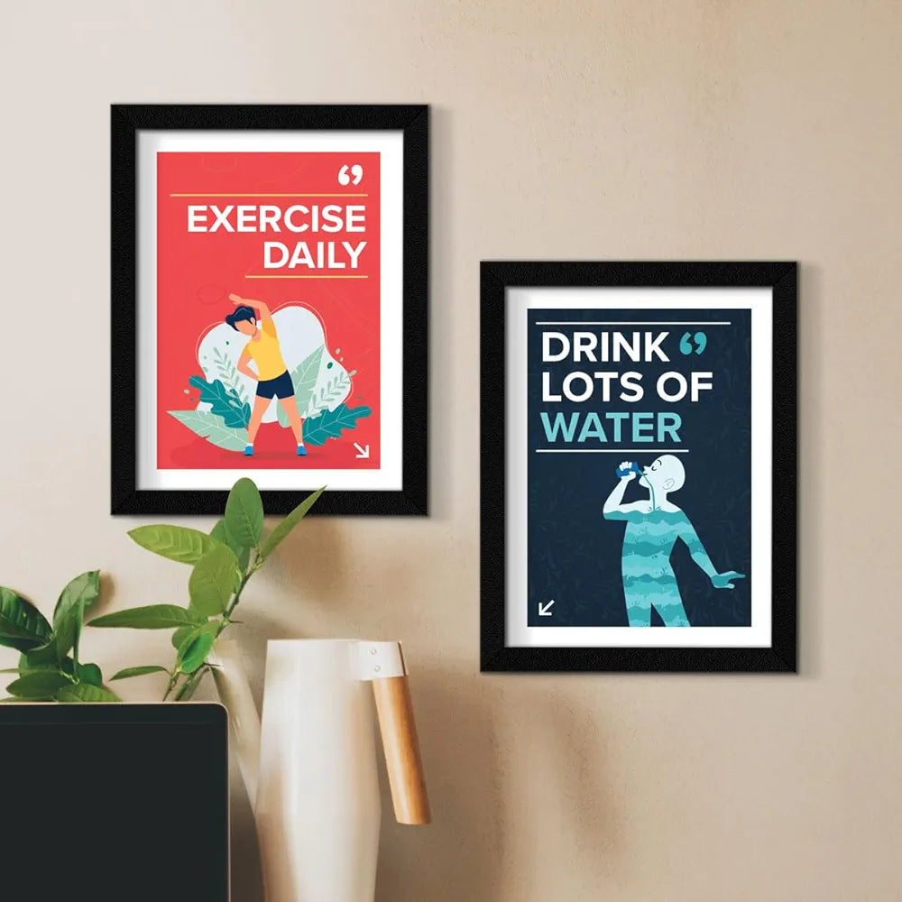 ArtX Paper Big Health Quotes Wall Frame Art Painting, Multicolor, Inspirational, 10X13 inches each, 20 X 26 inches combined, Set of 4