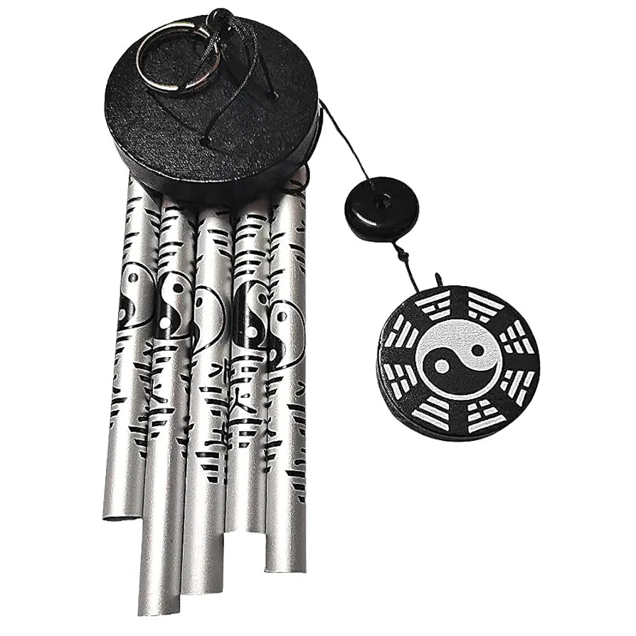RIPE INDIA Aluminium Feng Shui Vastu Wind Chime 5 Pipe For Balcony Window And Wind Chime 5 Pipe Positive Energy 45 Cm, SILVER