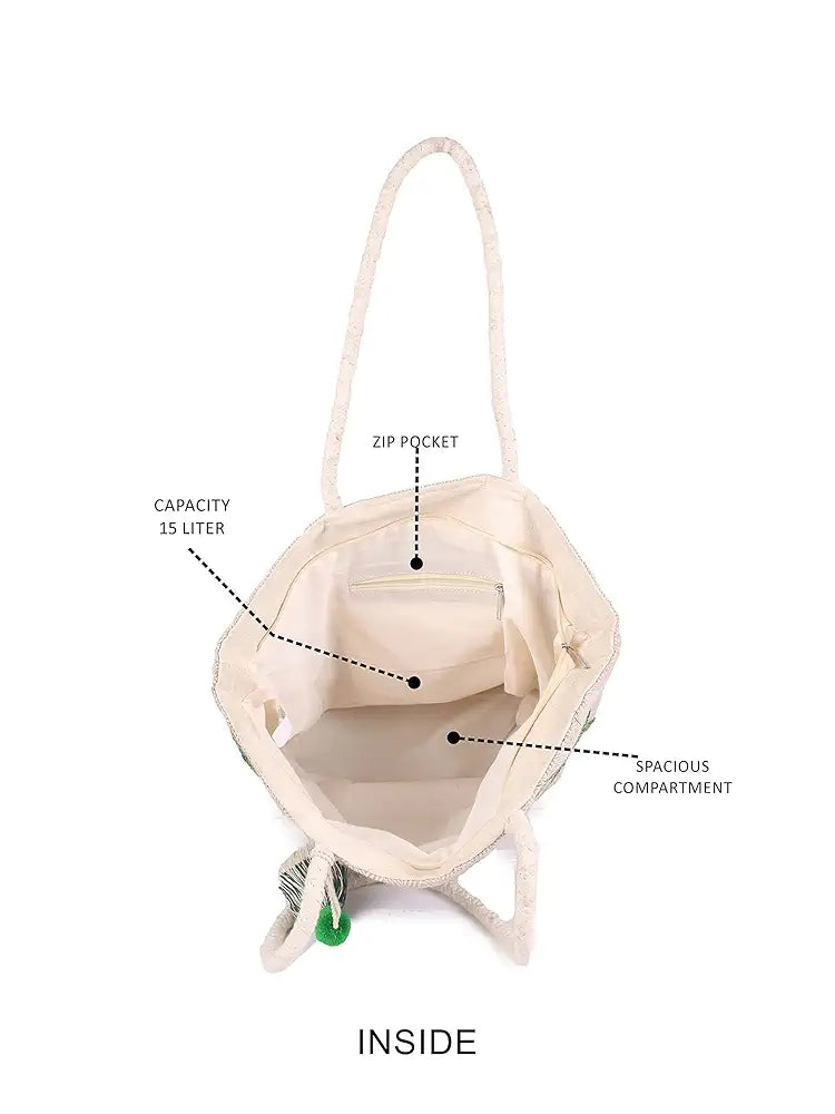 ASTRID Women's Embroidered Leaf Tote Bag 