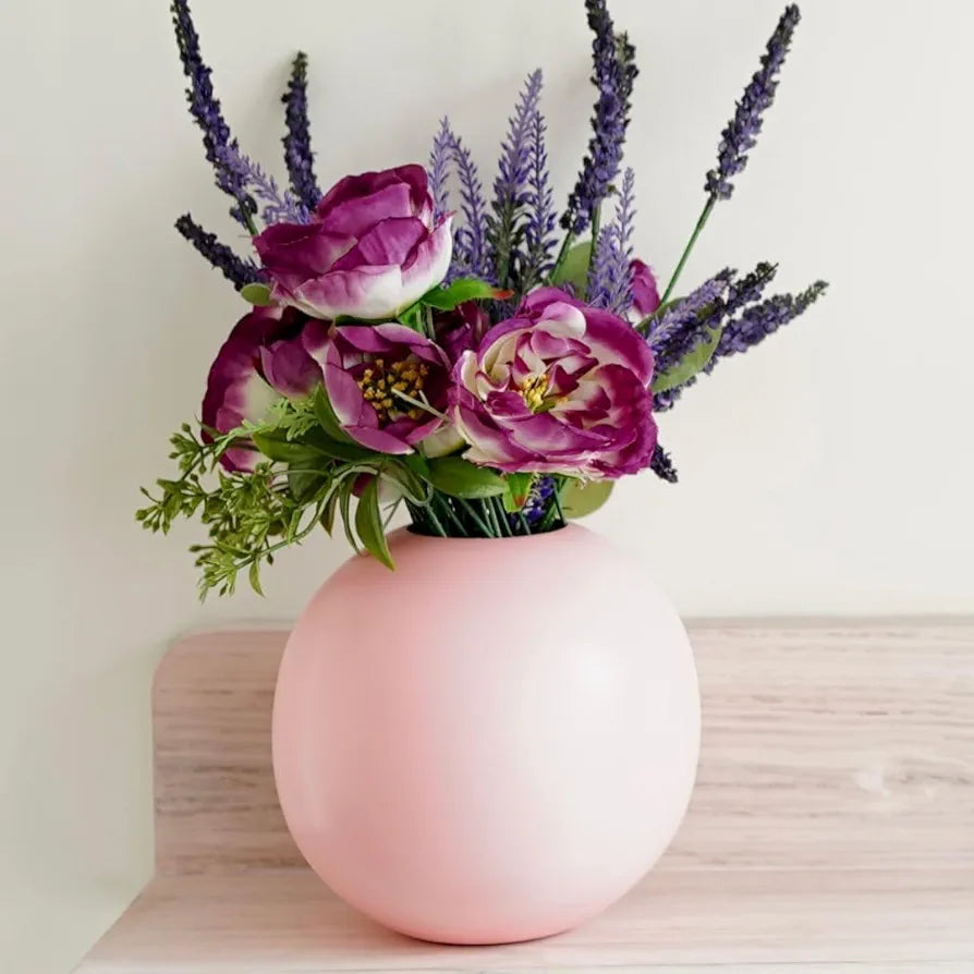 BEHOMA Metal Ball Round Vase for Home Decor | Table Decorative Item for Bedroom Living Room Office Wedding | Best Gift for Birthday Anniversary Festival | Pink, Medium