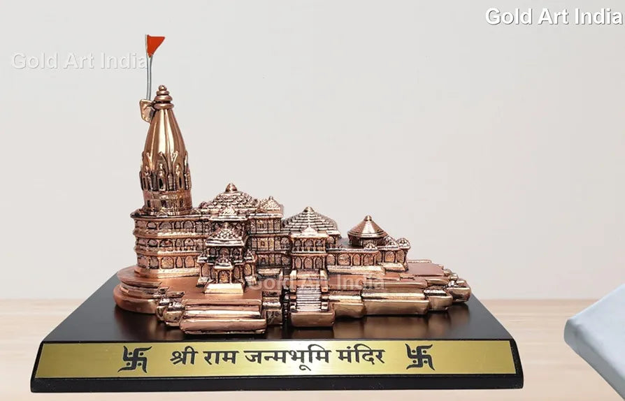 Gold Art India Ram Mandir Ayodhya Copper Antique Matte - Minature for Car Dashboard, Gifting, Puja Room, Office Desk, Home Decor 