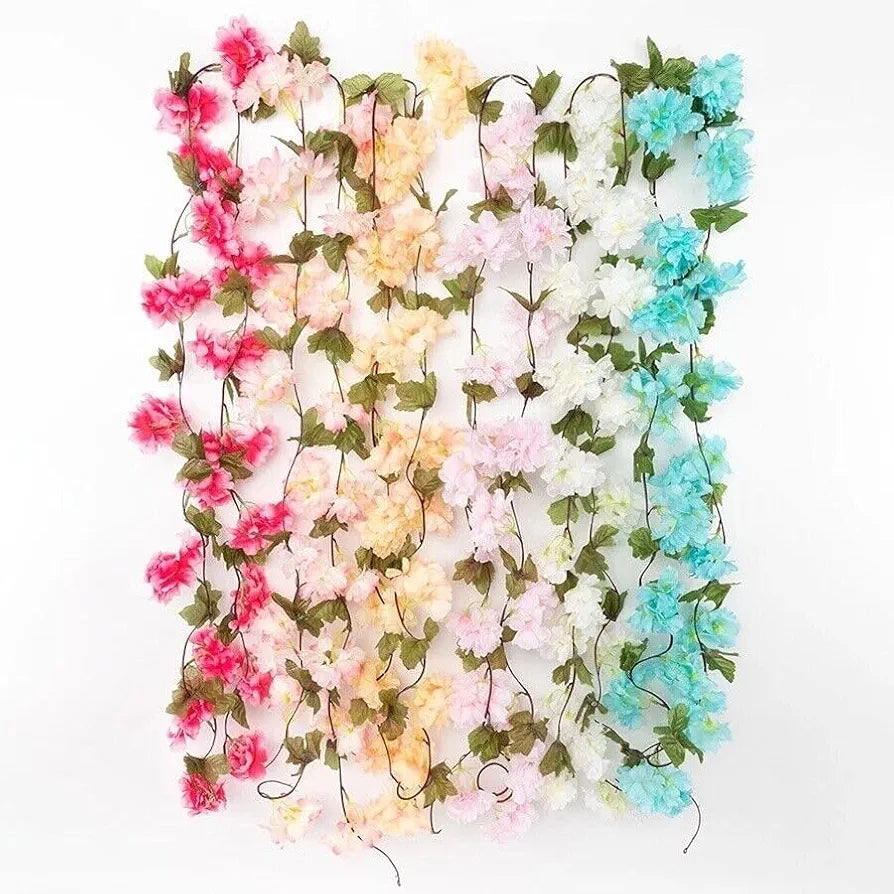 SATYAM KRAFT 1 Lines Artificial Cherry Blossom Rattan Flowers Vine | Hanging Garland for Home, Office, Mandir & Pooja Room | Diwali, Deepawali, Navratri & Wedding Festival Decoration 