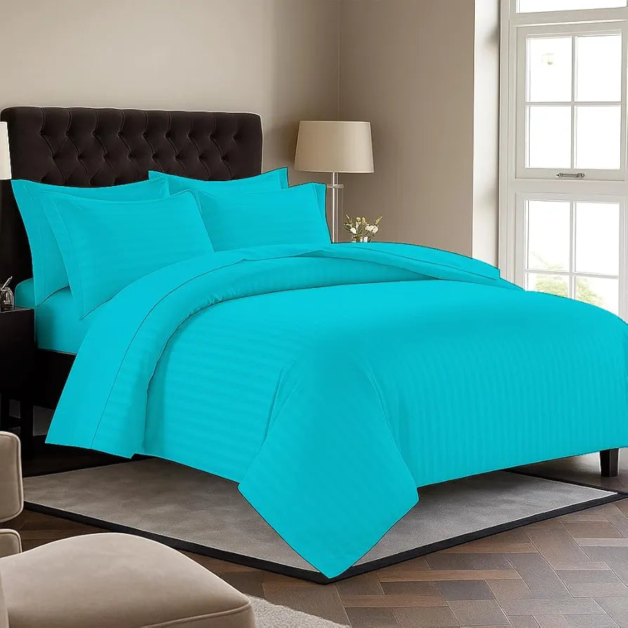 Trance Home Linen Zippered 100% Cotton 200TC Satin Stripe King Size Duvet Cover Quilt Cover Blanket Cover Razai Comforter Cover with 2 Pillow Covers 