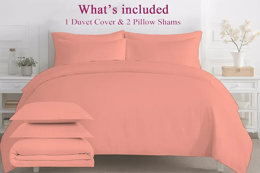 Trance Home Linen Zippered 100% Cotton 200TC Satin Stripe King Size Duvet Cover Quilt Cover Blanket Cover Razai Comforter Cover with 2 Pillow Covers 