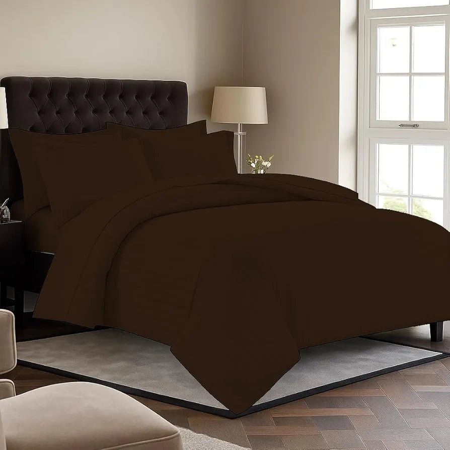 Trance Home Linen Zippered 100% Cotton 200TC Satin Stripe King Size Duvet Cover Quilt Cover Blanket Cover Razai Comforter Cover with 2 Pillow Covers 