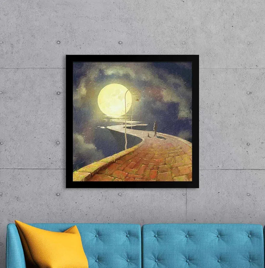 ArtX Way To Moon Big Canvas Painting For Bedroom, Living Room, Drawing Room With Frame, Multicolour, Square, 24.0 x 24.0 inch, 2x2 Feet, Set Of 1
