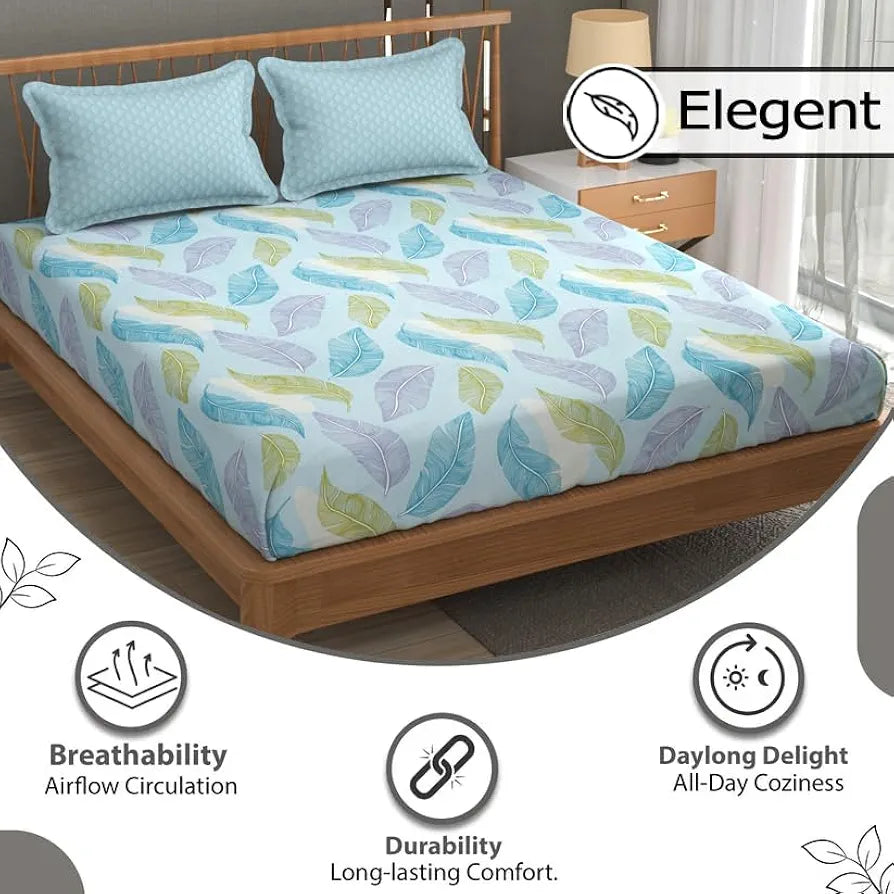 Fresh From Loom Microfiber Soft Cotton Queen Size Bedsheet for Double Bed |200 TC Hypoallergenic Soft Bed Sheet with 2 Pillow Cover | Anti Fade Printed Bed Cover 