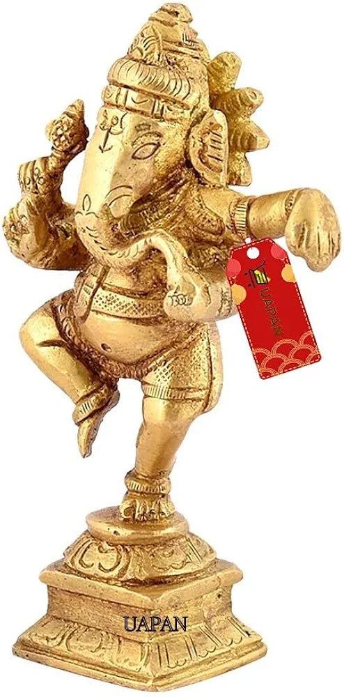UAPAN Brass Dancing Ganesha Idol, Pooja Pooja Temple Daily Worship 100% Brass Material I Ganesh Brass Idol 