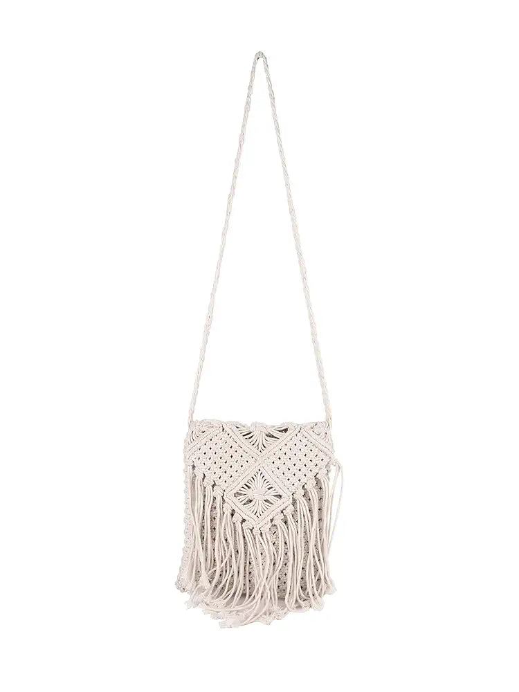 ASTRID Handmade Macrame Flap Over Sling Bag For Girls And Women