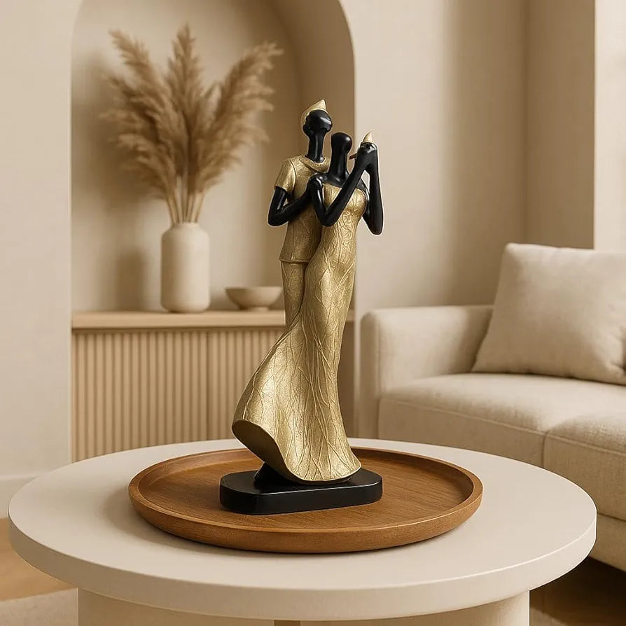 Xtore Lavish Golden Black Resin Couple with Bird for Home Decor 
