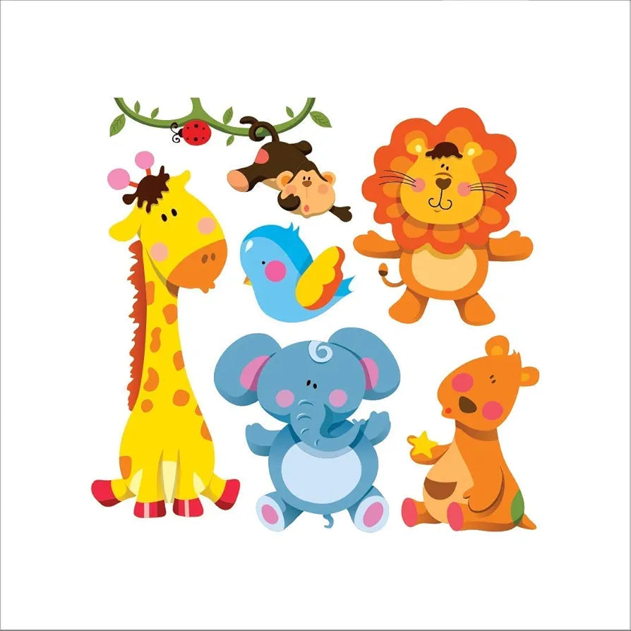 Vinyl Wall Sticker Animated Lion Giraffe Elephant Animals Sticker for Kids Bedroom Play School 