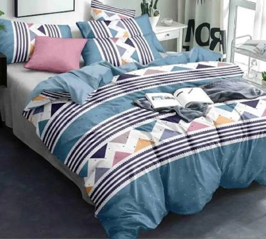 THE HOME STYLE 300 TC Cotton Feel Glace Cotton Printed King Size Double Bed Bedsheet with 2 Pillow Covers_90x100 Inches 