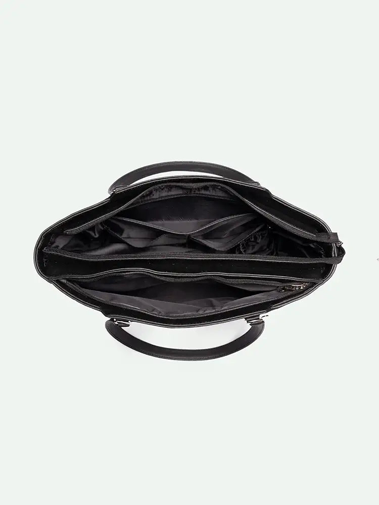 ZOUK Printed Jute Handcrafted Vegan Leather Black Women's Check-point Friendly Classic Business Bag