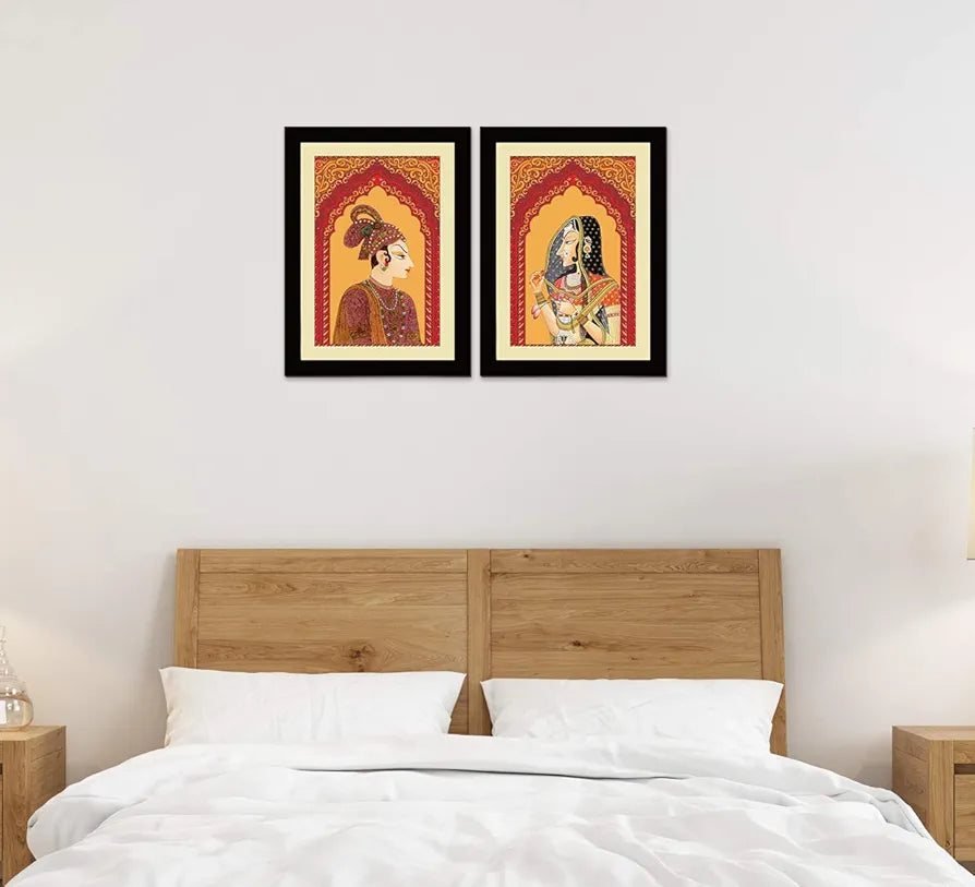 ArtX Paper Premium Rajasthani Bani Thani And Banna Traditional Wall Art Painting  - Set of 2