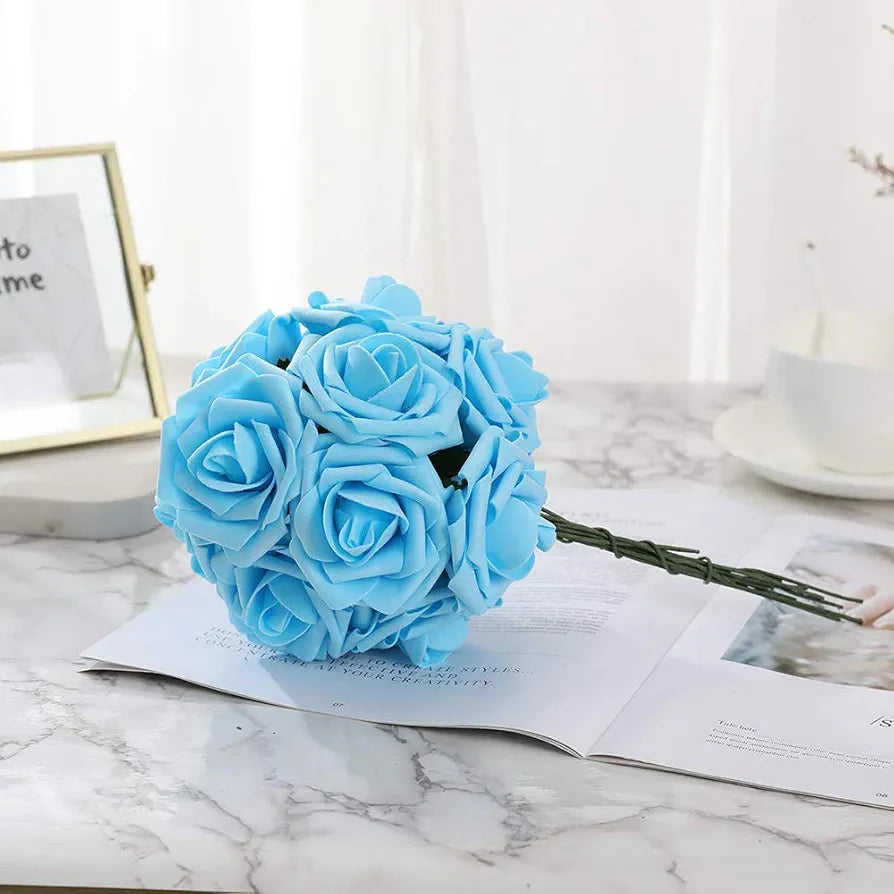 Higfra Artificial Roses Flowers Real Looking Fake Roses Artificial Foam Roses Decoration DIY Bouquets Centerpieces, Arrangements Party Home Decorations – Blue