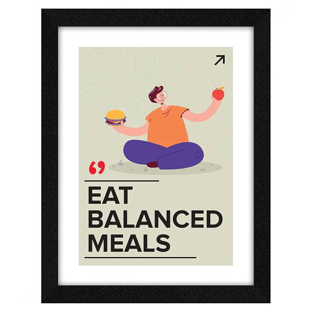 ArtX Paper Eat Balanced Meals Health Quote Wall Frame Art Painting, Multicolor, Motivational, 10 X13 Inches, Set of 1