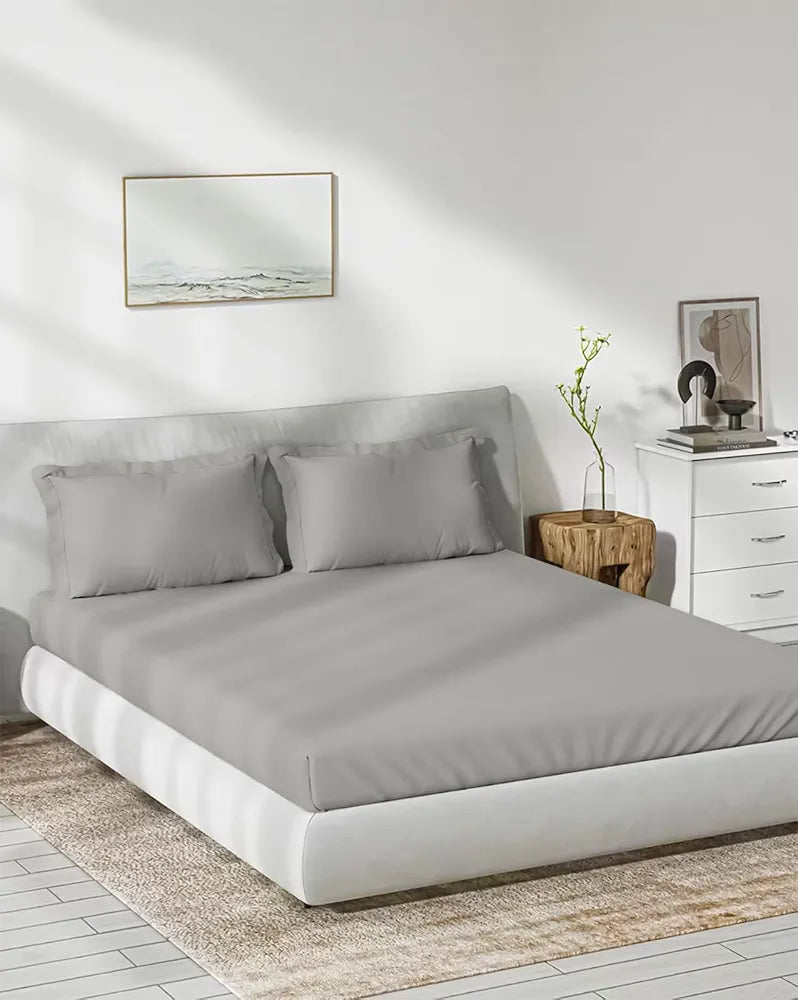 Trance Home Linen 300 TC Bamboo Fitted Queen Size Bedsheet | Soft, Breathable & Eco-Friendly Bedsheet with 2 Pillow Cover - 