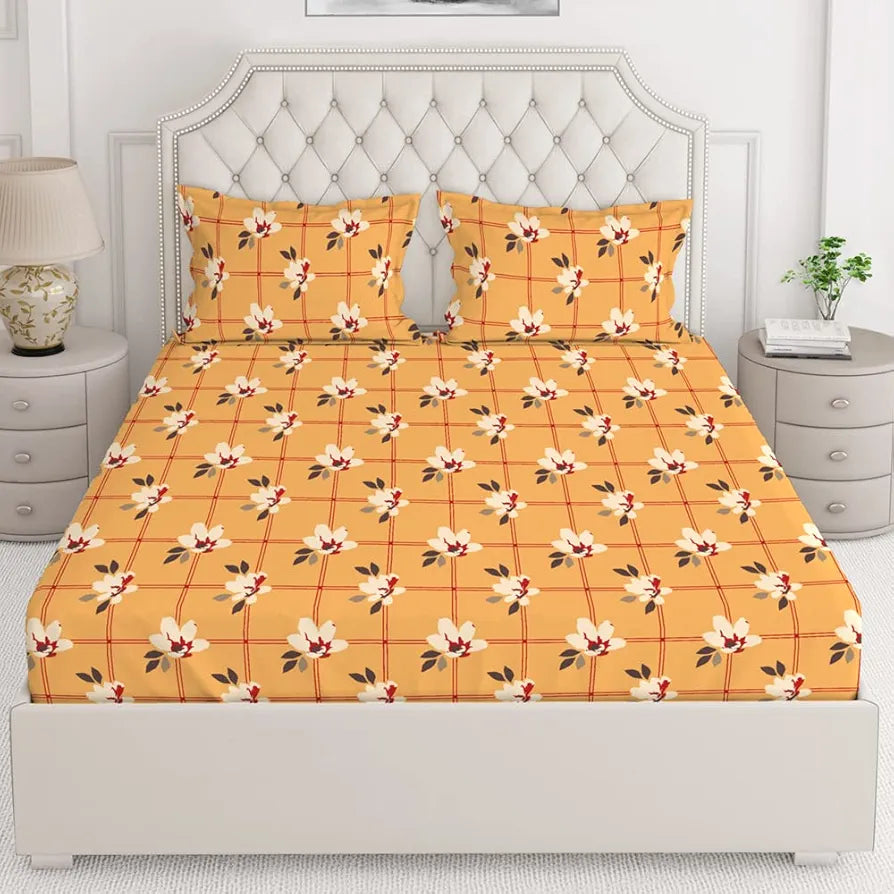 Layers Classic 100% Cotton Bedsheet Set for All Seasons - Lightweight, Moisture Absorbent, Machine Washable & Easy to Care - 104 TC - Queen Size 