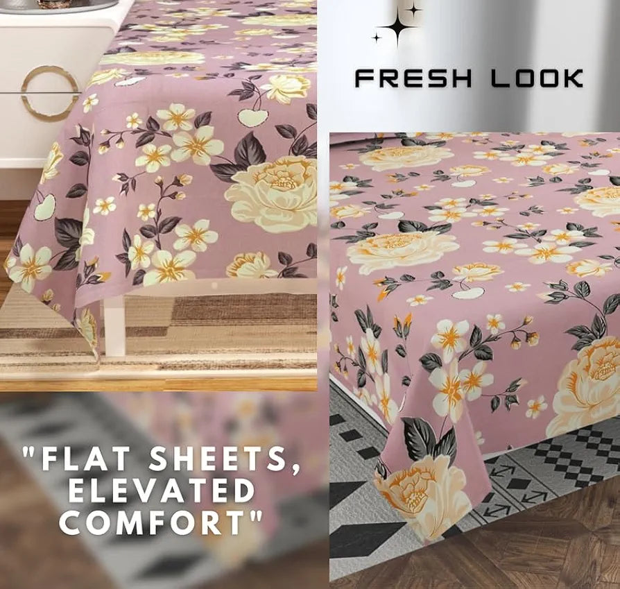Floral Printed Cotton Feel Double Bedsheet with 2 Pillow Covers |200 Tc Soft, Breathable & Wrinkle-Free| Premium Printed Bedsheet for Home Bedroom 