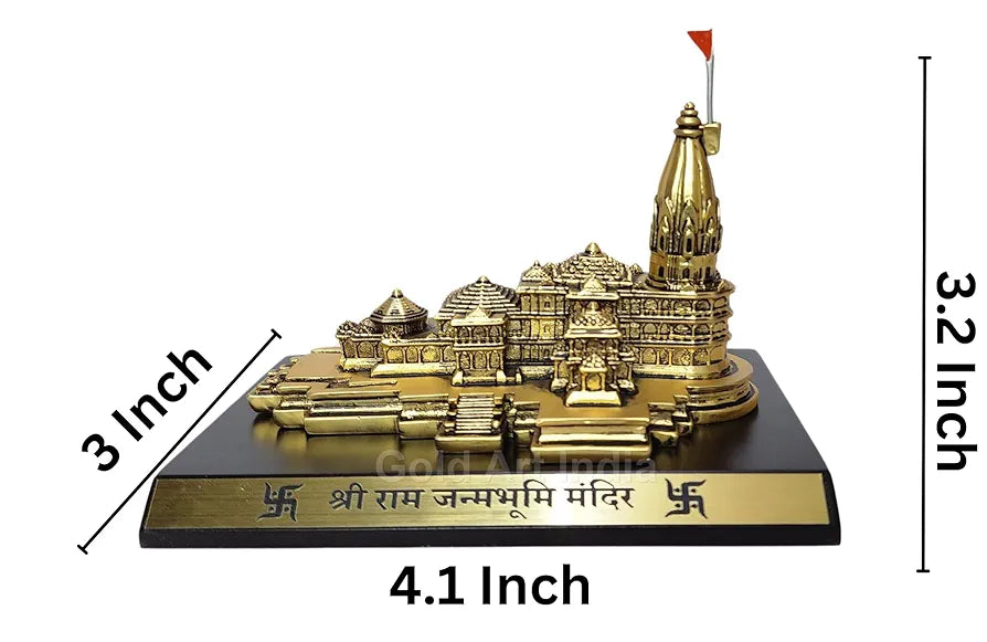 Gold Art India Ram Mandir Ayodhya Gold Plated Antique Matte - Minature for Car Dashboard, Gifting, Puja Room, Office Desk, Home Decor 