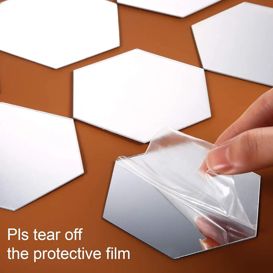 Bikri Kendra - Hexagon 20 Golden Stickers for Wall, Hexagon Mirror, Acrylic Mirror Sticker, Hexagonal Wall Sticker,